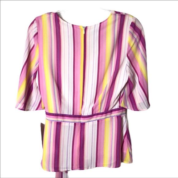 Nanette Lepore Womens Top Size XS Pink Striped Flutter Sleeve Faux Wrap - Picture 2 of 12